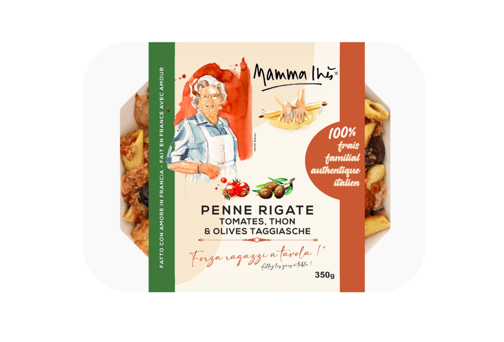 Penne Rigate, tomates, thon, olives